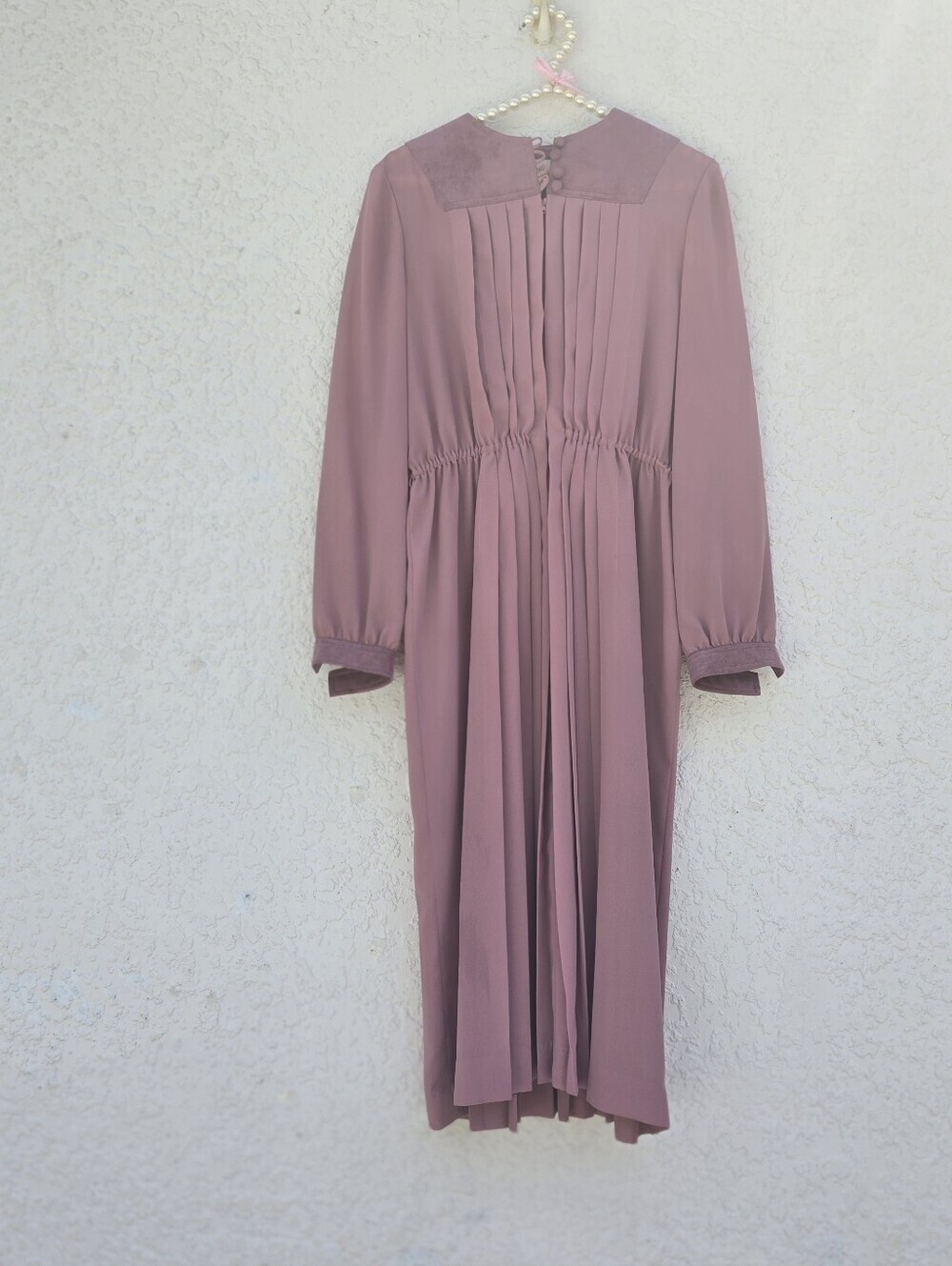 Abe Schrader Vintage Faux Suede & Pleated Midi Dress - Dusty Rose / Mauve
